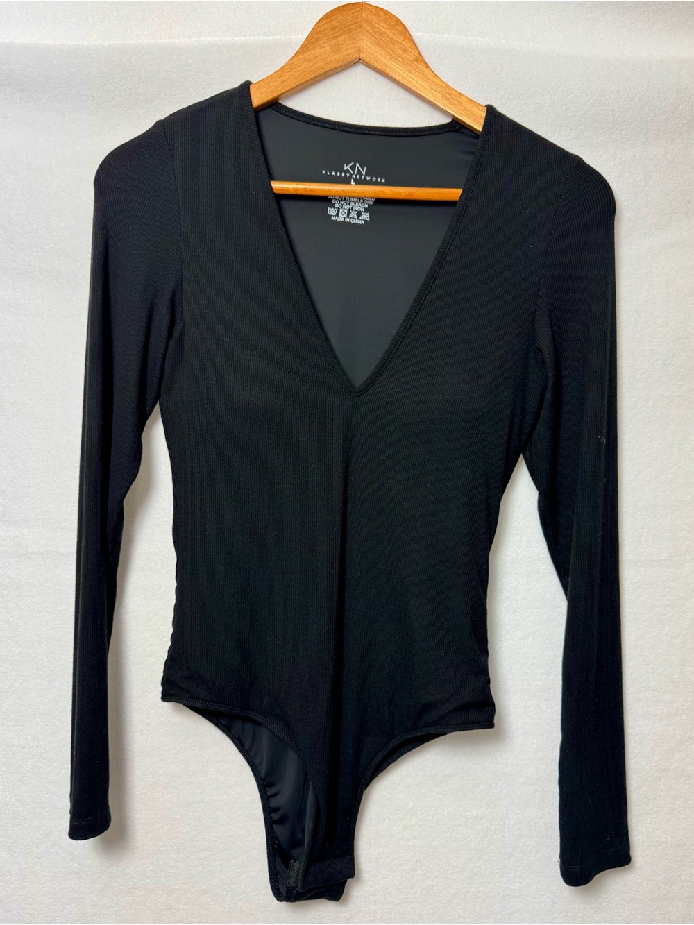 Klassy Network Black Long-Sleeve Deep V-Neck Bramisuit